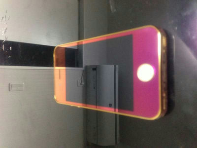 iPhone4sミラーパープル×ゴールドパネル枠